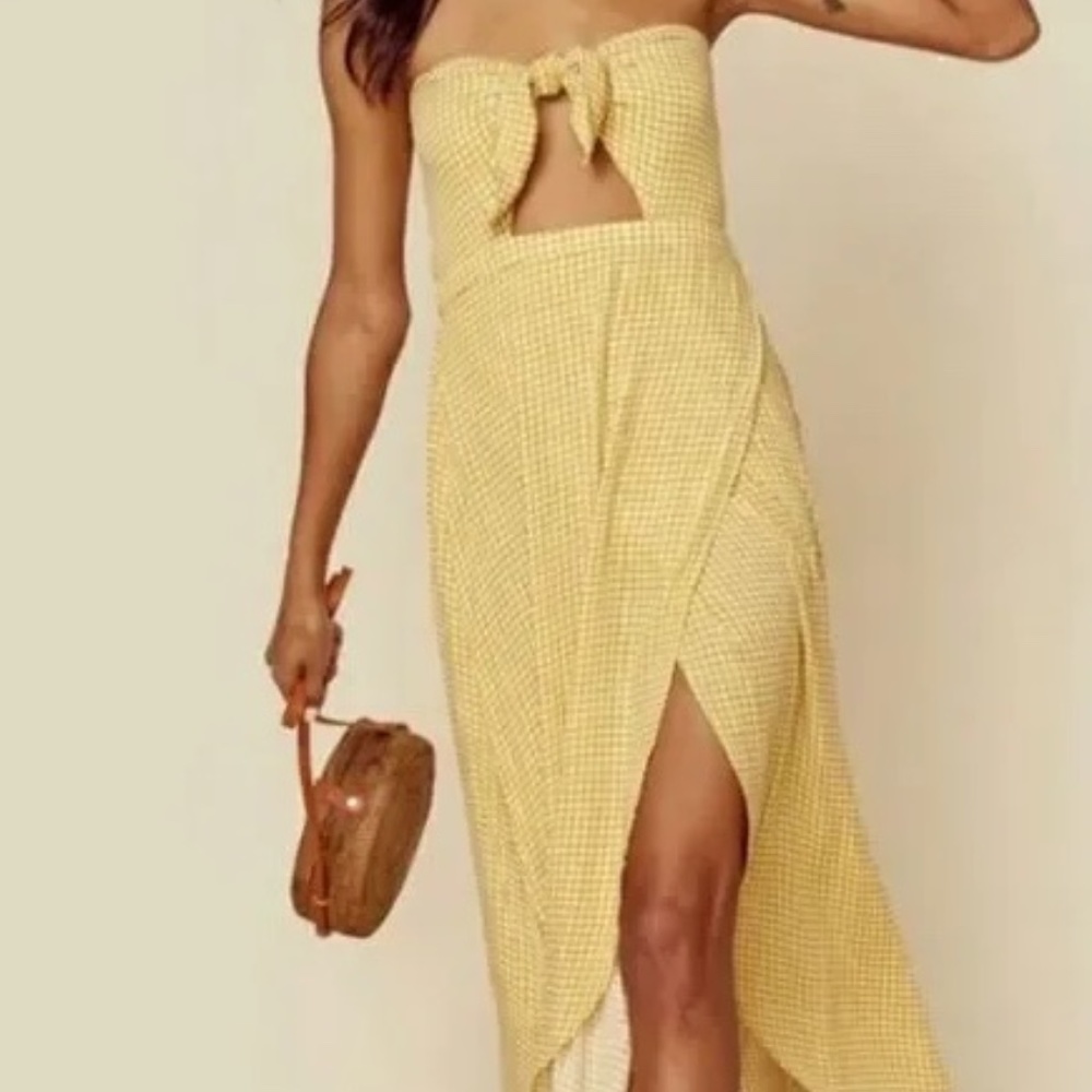 Sage The Label Yellow Gingham Strapless Cut Out Dress